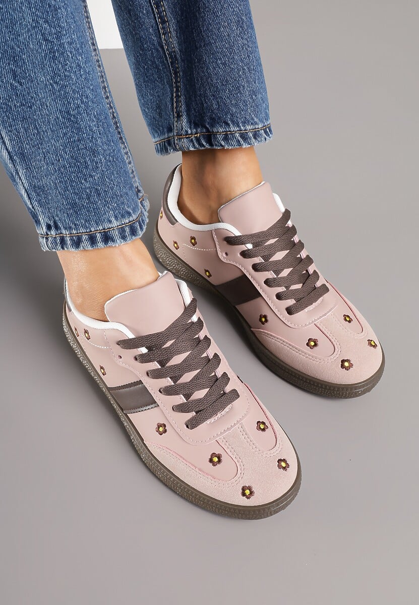 Różowe Sneakersy Tenisówki Ozdobione Kwiatkami Zummine 3