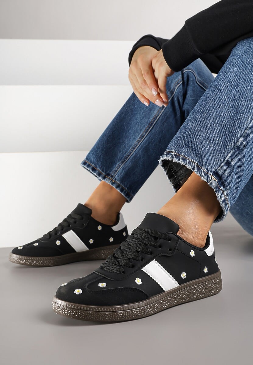 Czarne Sneakersy Tenisówki Ozdobione Kwiatkami Zummine 1