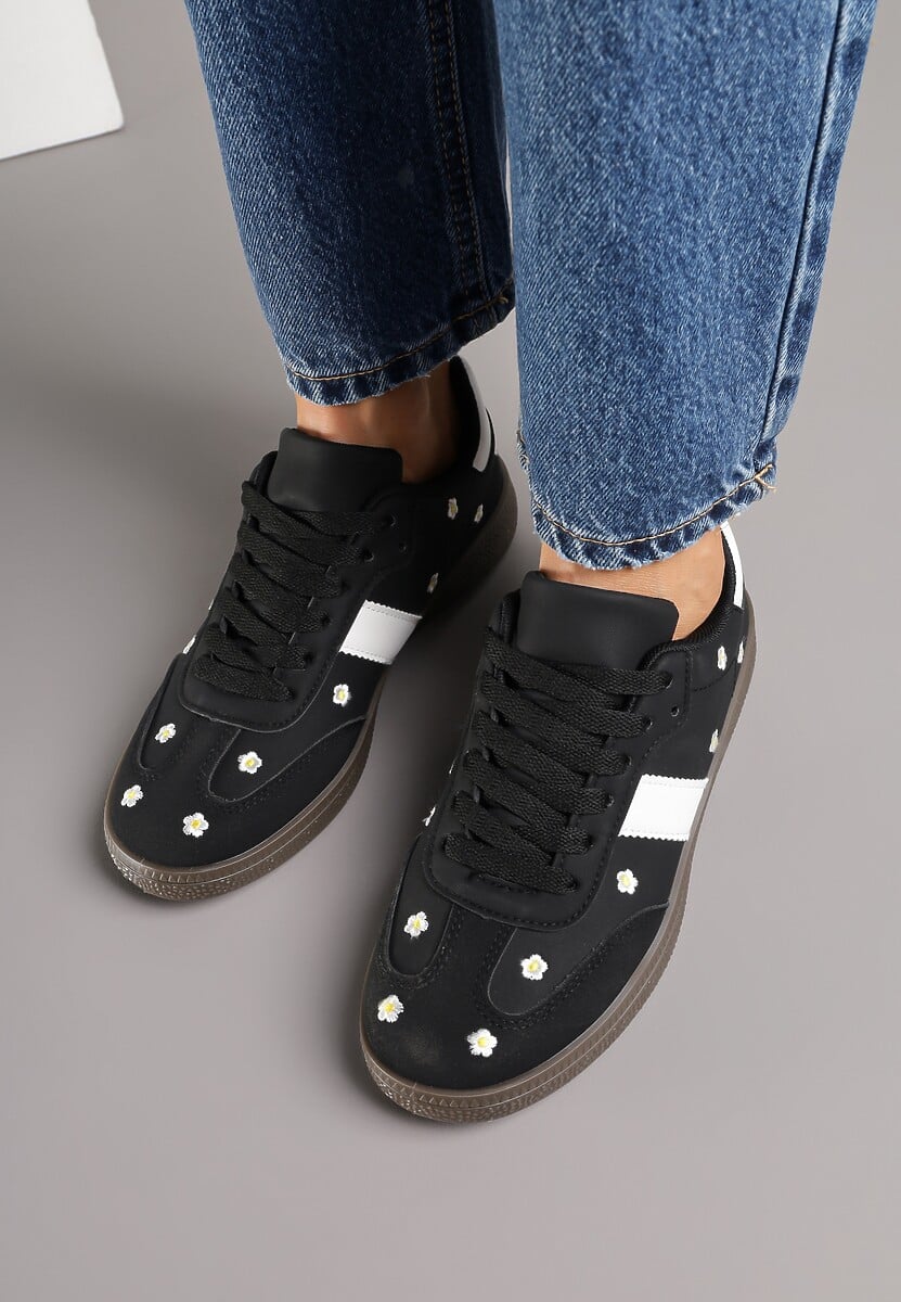 Czarne Sneakersy Tenisówki Ozdobione Kwiatkami Zummine 3