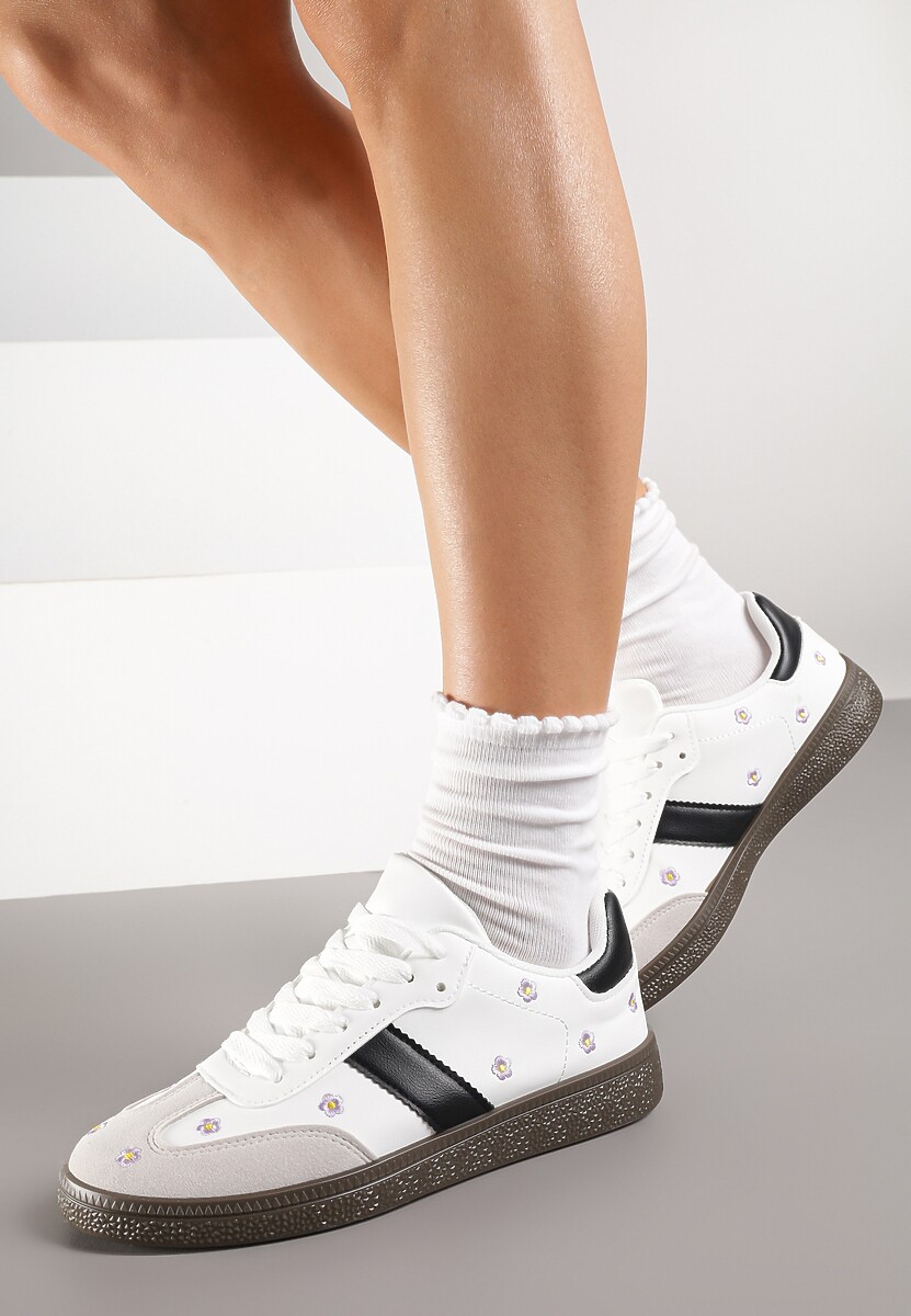 Białe Sneakersy Tenisówki Ozdobione Kwiatkami Zummine 1