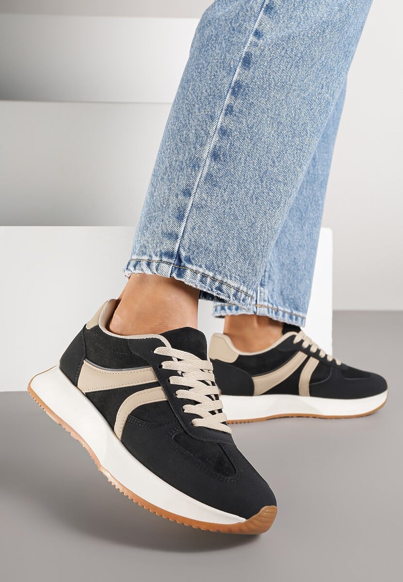 Czarne Sneakersy z Geometrycznym Wzorem Velwettia 1