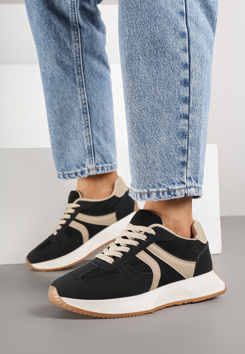 Czarne Sneakersy z Geometrycznym Wzorem Velwettia 2
