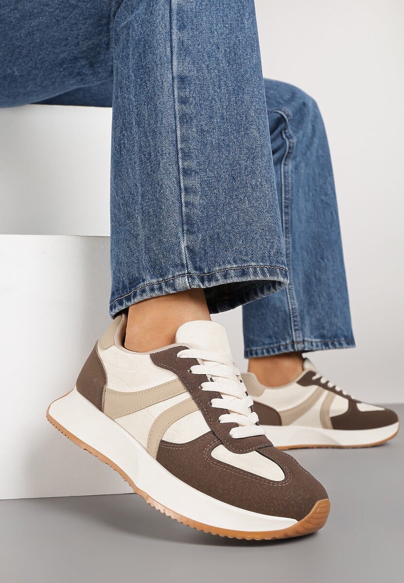 Brązowe Sneakersy z Geometrycznym Wzorem Velwettia 2