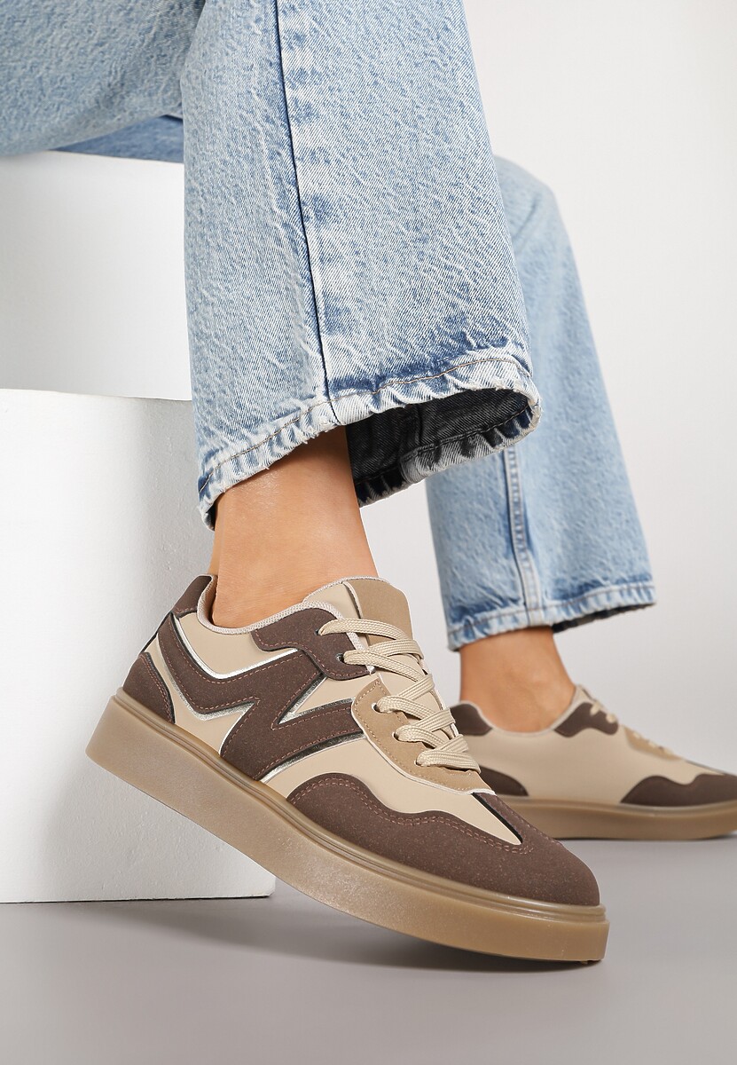 Brązowe Sneakersy Ozdobione Geometrycznym Motywem Benike 2