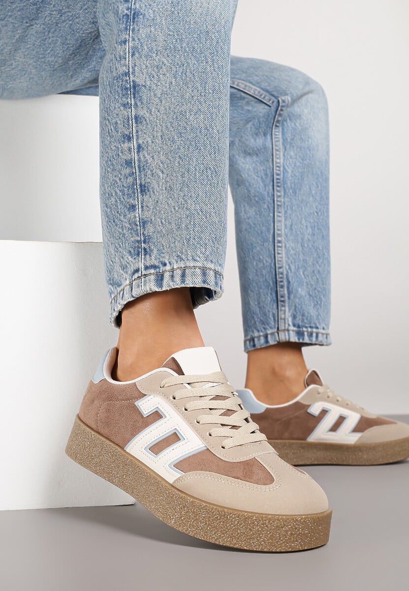 Brązowe Sneakersy Ozdobione Geometrycznym Motywem Lanelise 1