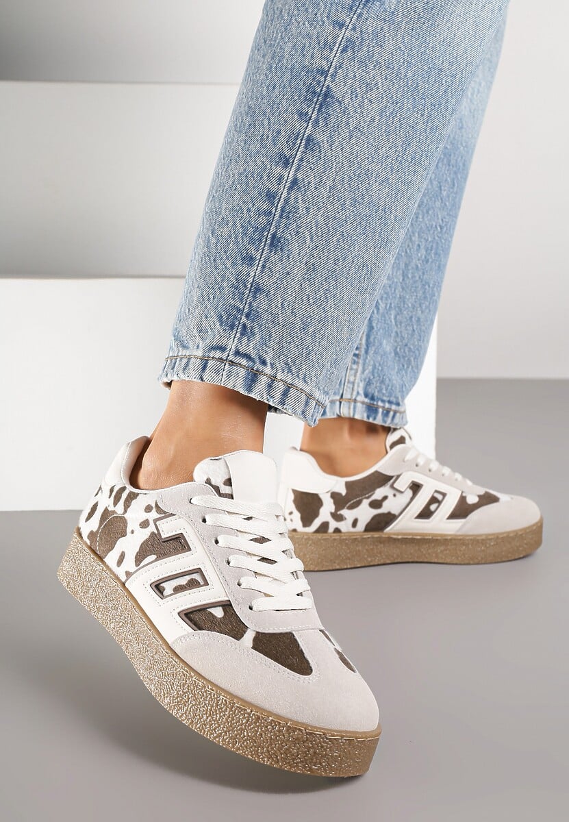 Beżowo-Brązowe Sneakersy Ozdobione Geometrycznym Motywem Lanelise 1