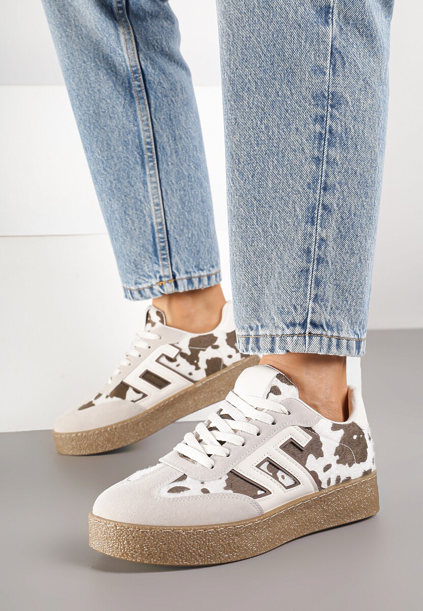 Beżowo-Brązowe Sneakersy Ozdobione Geometrycznym Motywem Lanelise 2