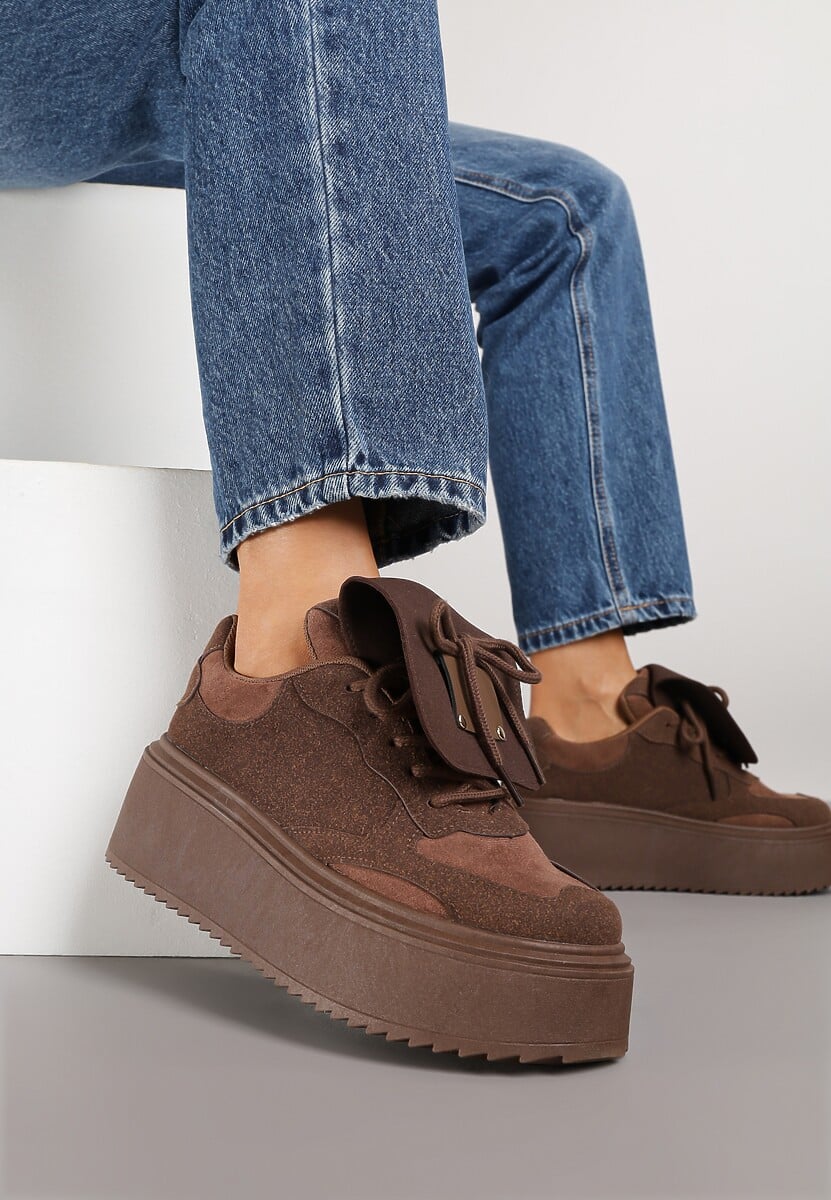 Brązowe Sneakersy Ozdobione Kokardą i Wywiniętym Językiem Ivalione 1