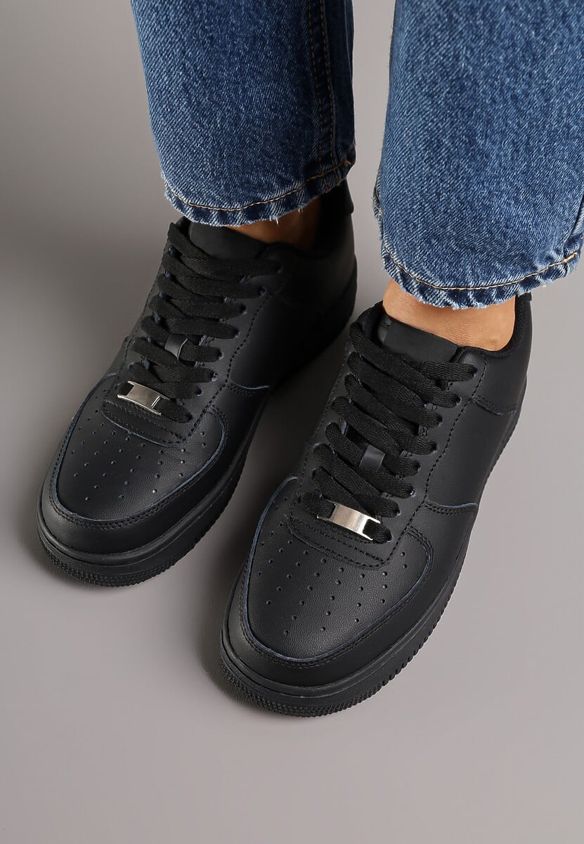 Czarne Sneakersy ze Skóry Naturalnej z Perforacją Rilarose 3