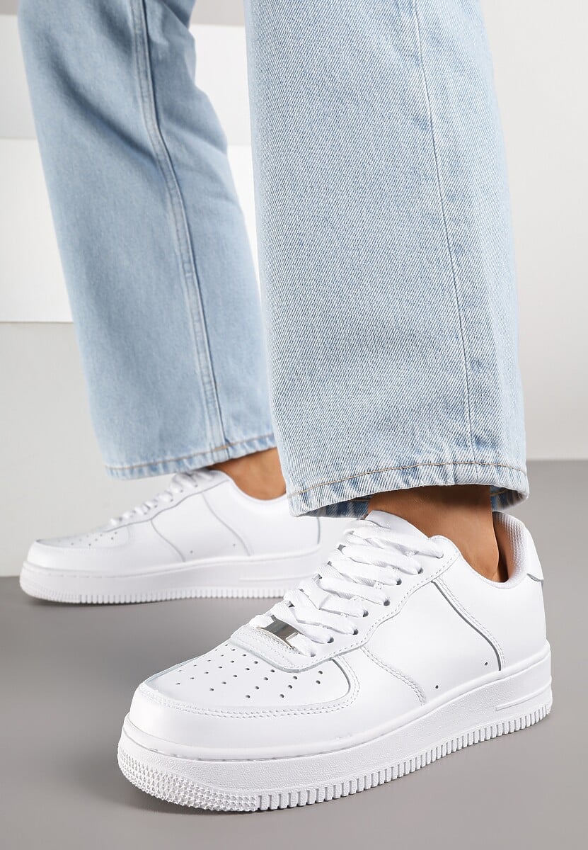 Białe Sneakersy ze Skóry Naturalnej z Perforacją Rilarose 1