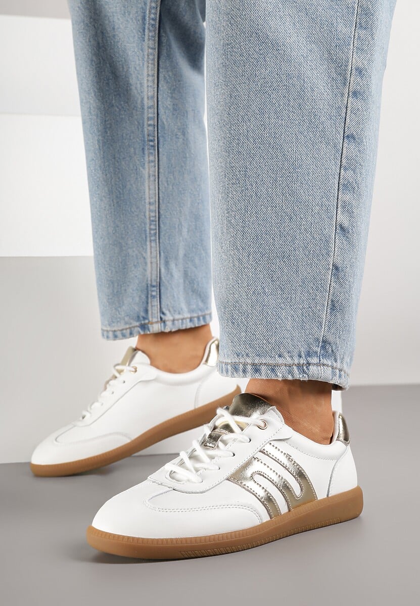 Białe Sneakersy Tenisówki ze Skóry Naturalnej z Geometrycznym Wzorem Carolie 3