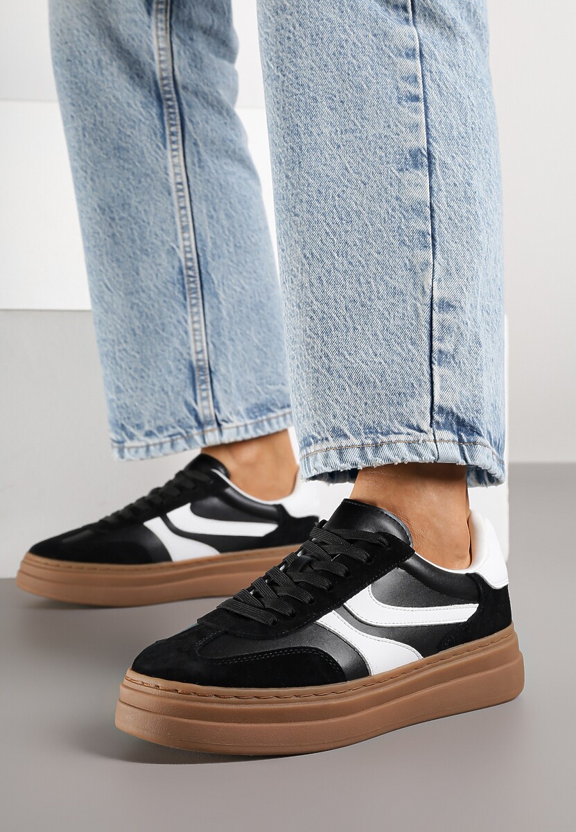 Czarne Zamszowe Sneakersy Tenisówki Ozdobione Geometrycznym Motywem Nalivette 2