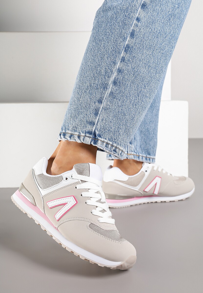 Ciemnobeżowe Sneakersy Ozdobione Geometrycznym Motywem Rilenessa 2