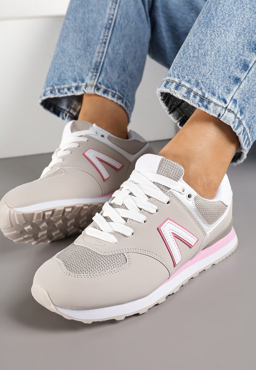Ciemnobeżowe Sneakersy Ozdobione Geometrycznym Motywem Rilenessa 3