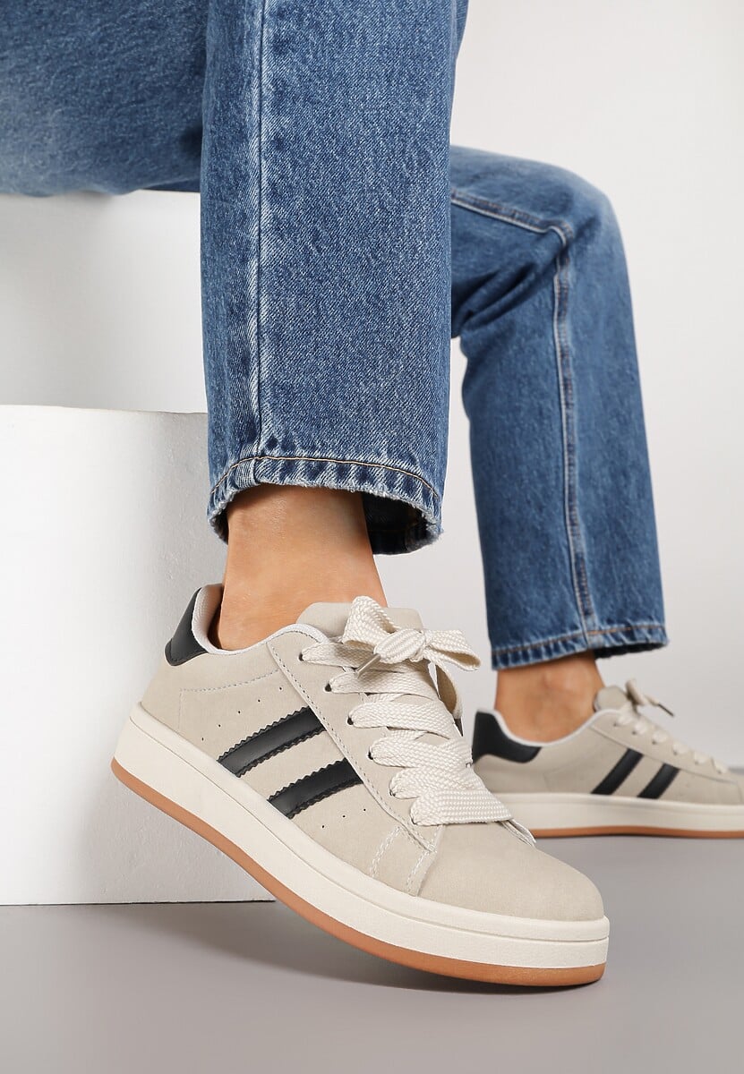 Beżowo-Czarne Sneakersy z Geometrycznym Wzorem Rillomia 2