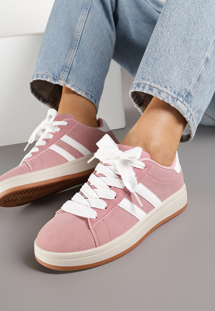 Różowo-Białe Sneakersy z Geometrycznym Wzorem Rillomia 3