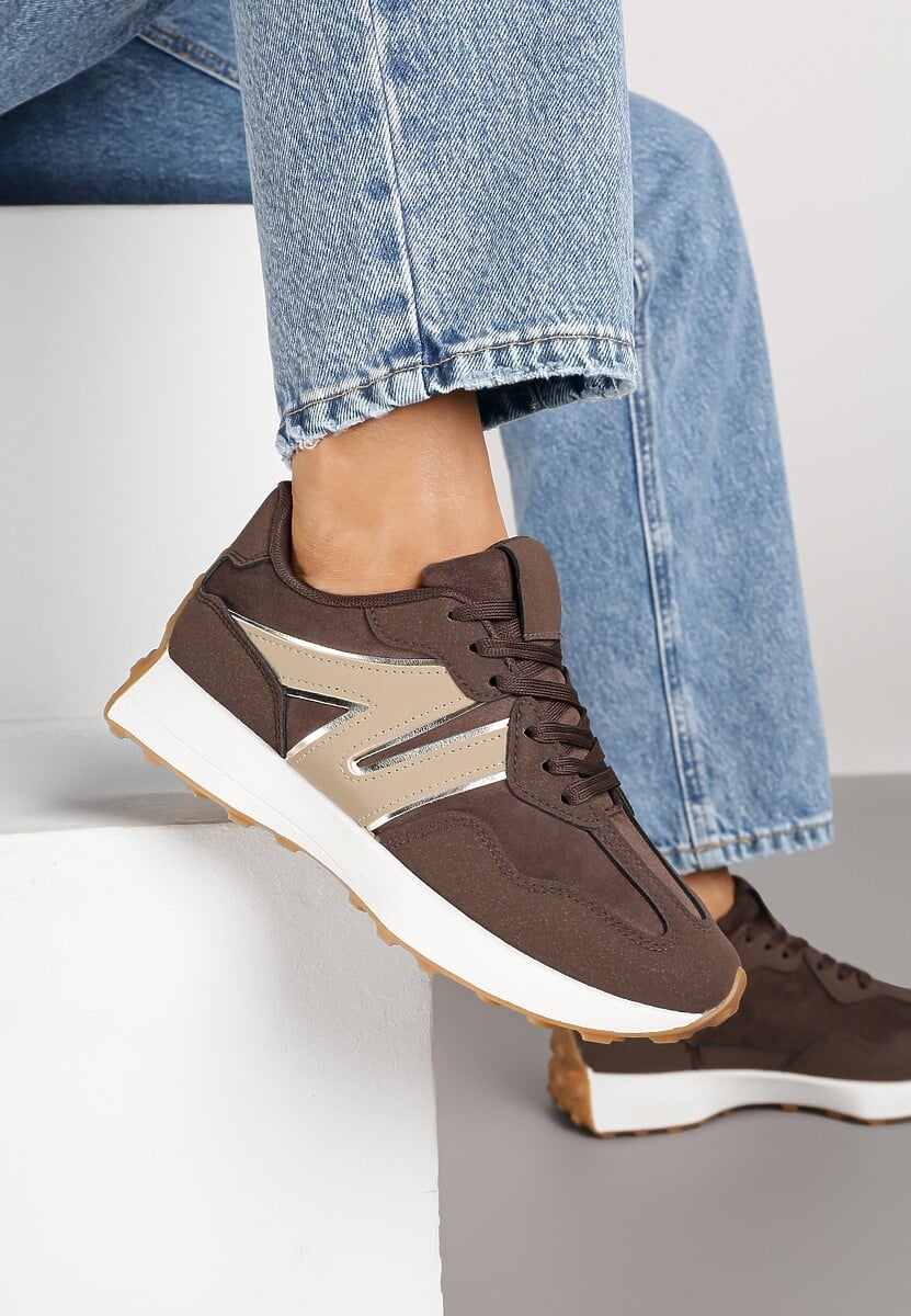 Brązowe Sneakersy Ozdobione Geometrycznym Motywem Rilameia 1