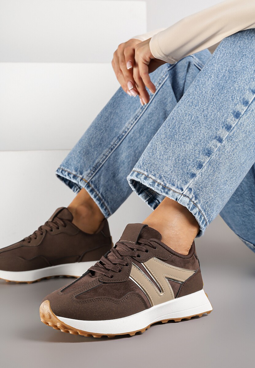Brązowe Sneakersy Ozdobione Geometrycznym Motywem Rilameia 2