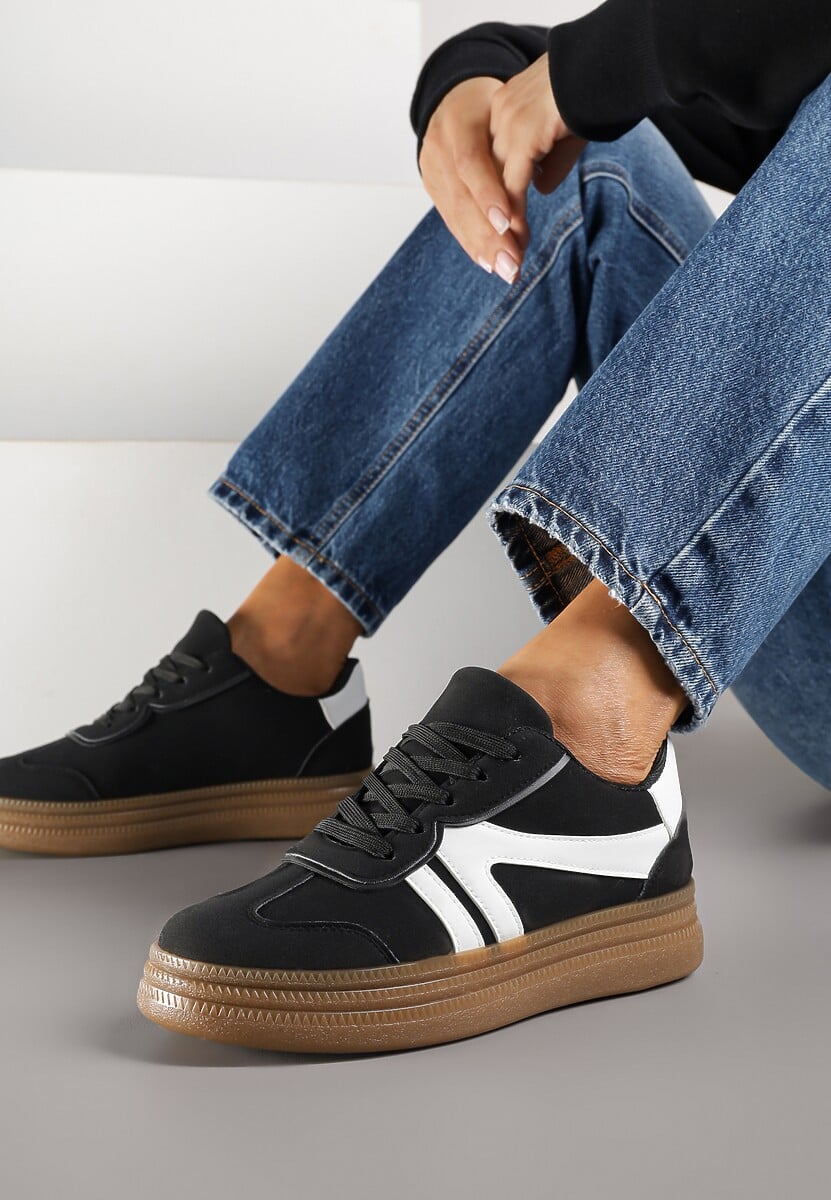 Czarne Sneakersy Tenisówki Ozdobione Geometrycznym Wzorem Shie 1