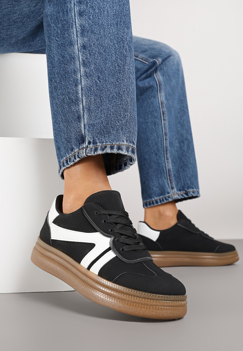 Czarne Sneakersy Tenisówki Ozdobione Geometrycznym Wzorem Shie 2