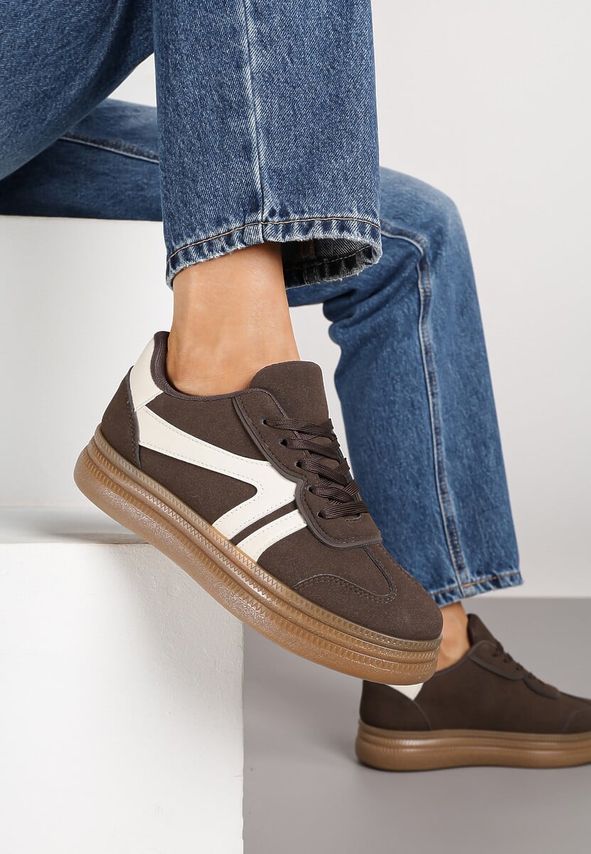 Brązowe Sneakersy Tenisówki Ozdobione Geometrycznym Wzorem Shie 1