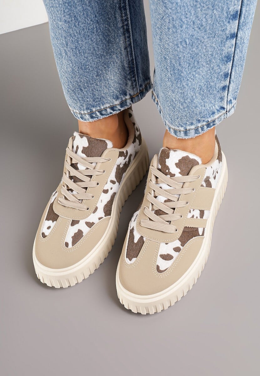 Czarno-Białe Sneakersy na Tłoczonej Platformie z Paskami Rilasena 3