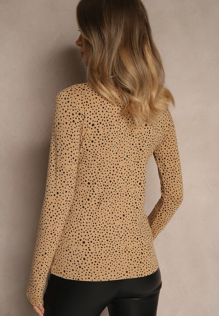Brązowa Bawełniana Bluzka z Golfem Typu Longsleeve w Groszki Neatte 3