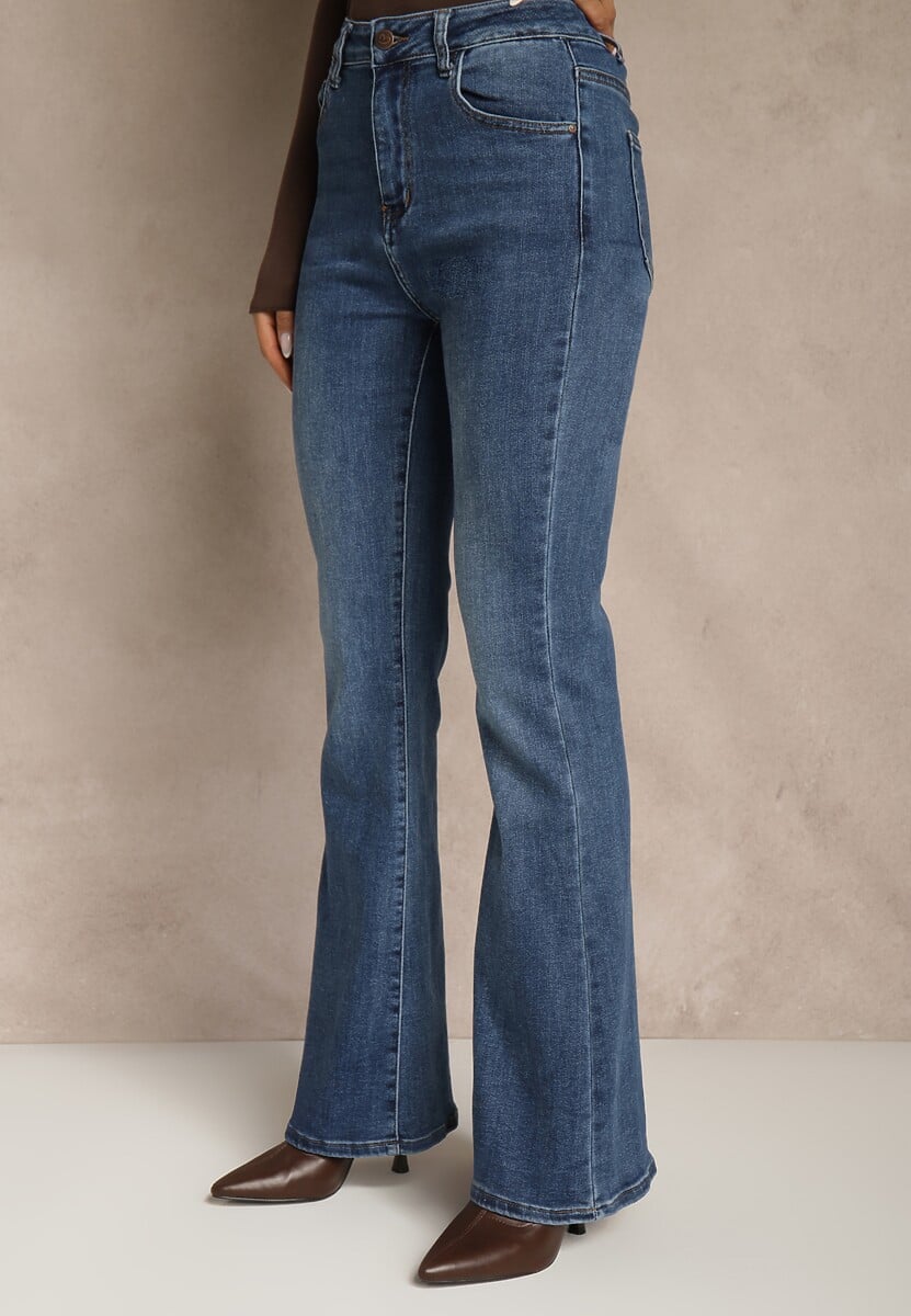 Niebieskie Jeansy High Waist o Kroju Dzwonów Finvenne 3