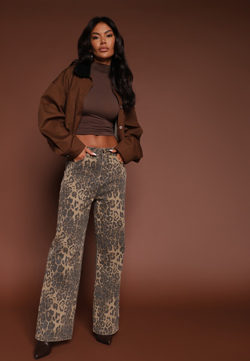 Panterkowe Jeansy High Waist o Szerokim Kroju Quelire 1