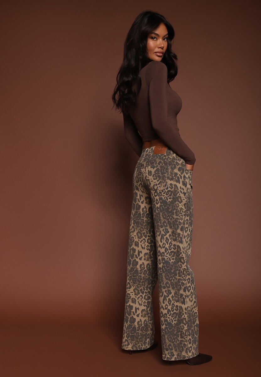 Panterkowe Jeansy High Waist o Szerokim Kroju Quelire 3