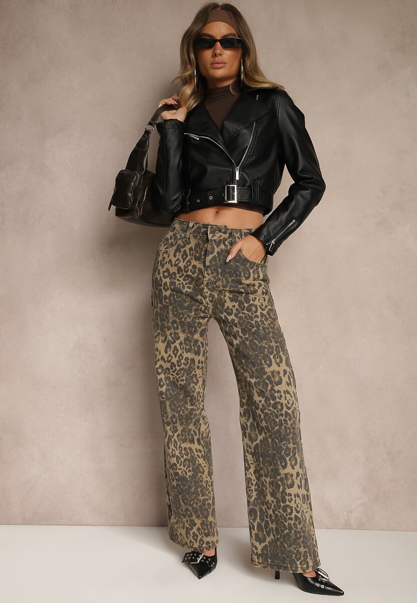 Panterkowe Jeansy High Waist o Szerokim Kroju Quelire 1