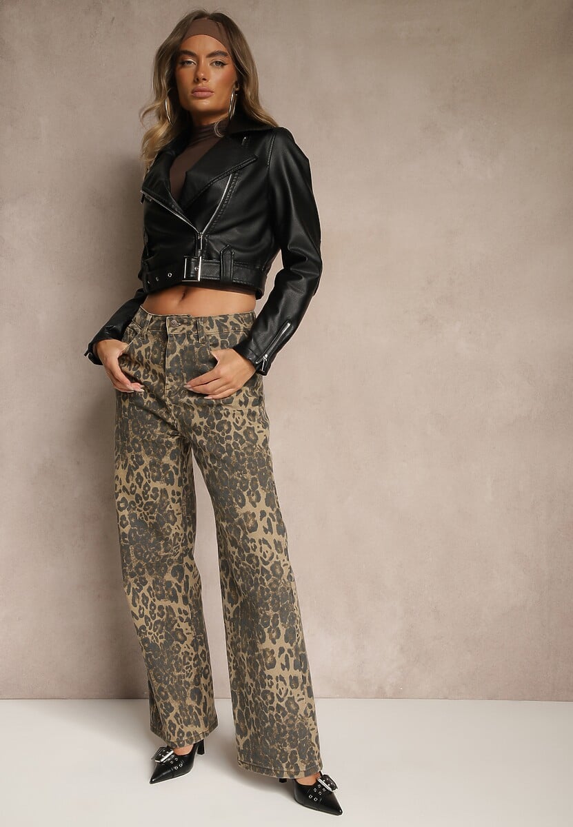 Panterkowe Jeansy High Waist o Szerokim Kroju Quelire 2