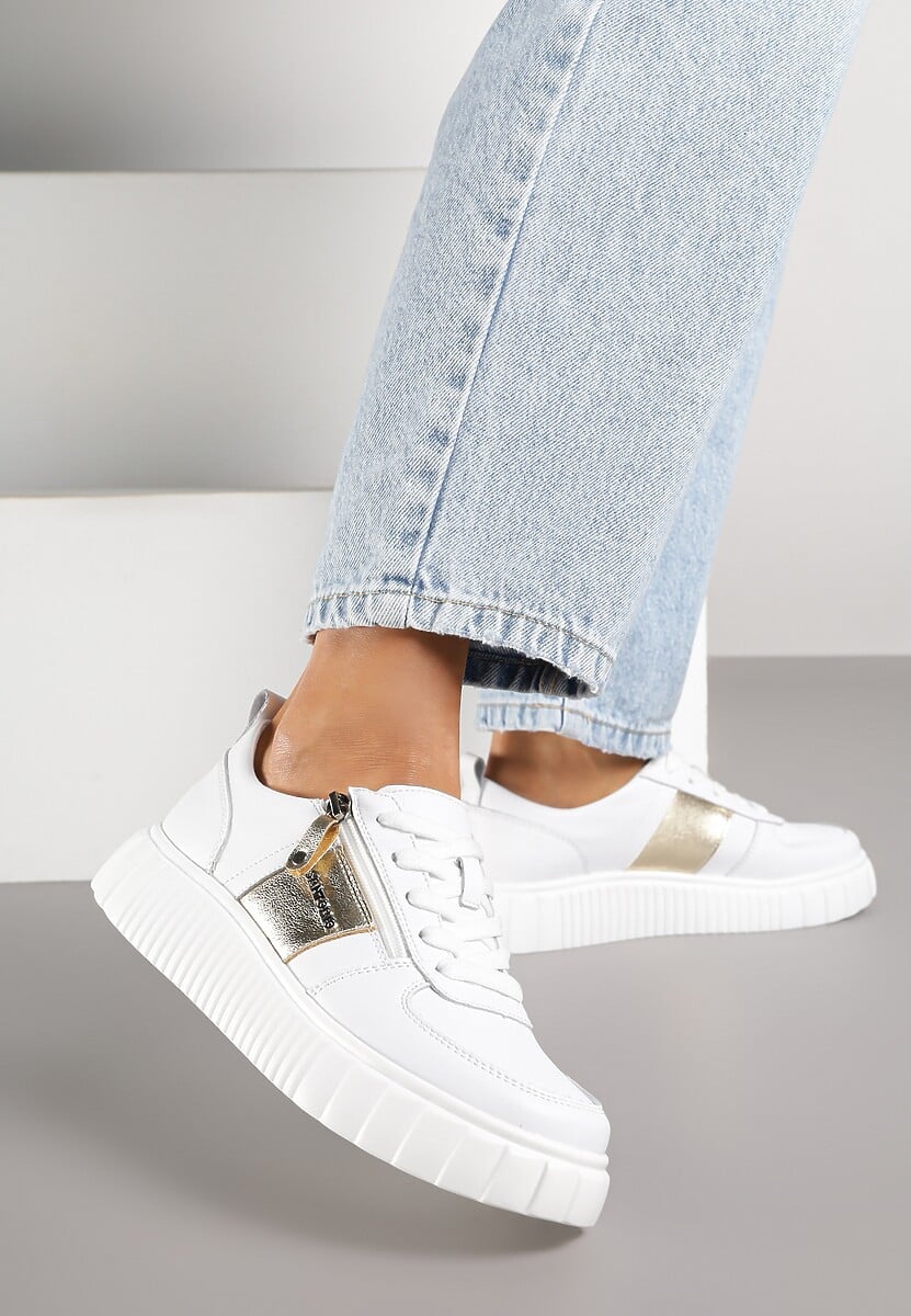 Białe Sneakersy ze Skóry Naturalnej z Metalicznym Zdobieniem Zorentee 1