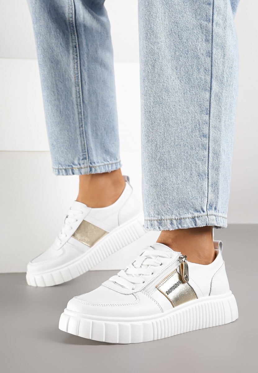 Białe Sneakersy ze Skóry Naturalnej z Metalicznym Zdobieniem Zorentee 2