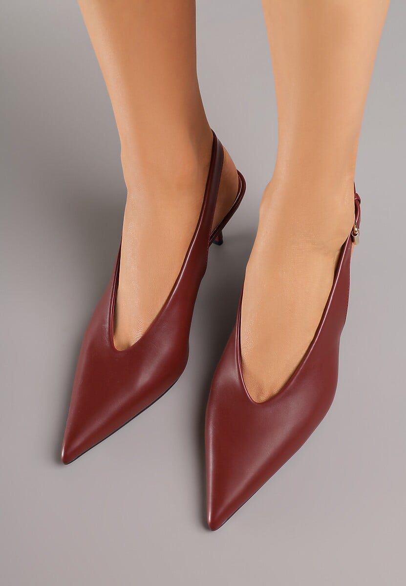 Bordowe Czółenka Typu Slingback na Szpilce Latinea 3