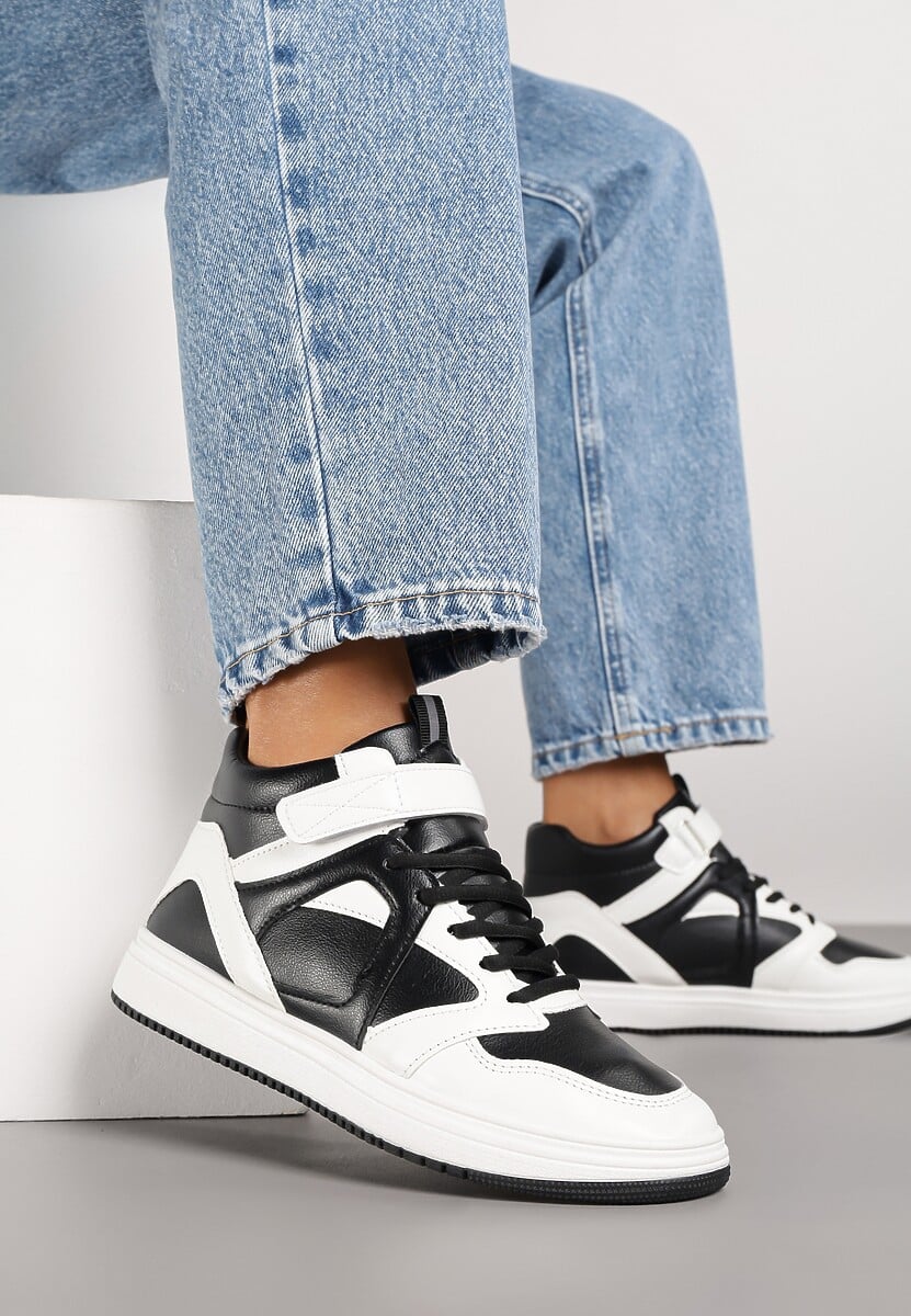 Czarno-Białe Sneakersy z Wysoką Cholewką Ylattia 1