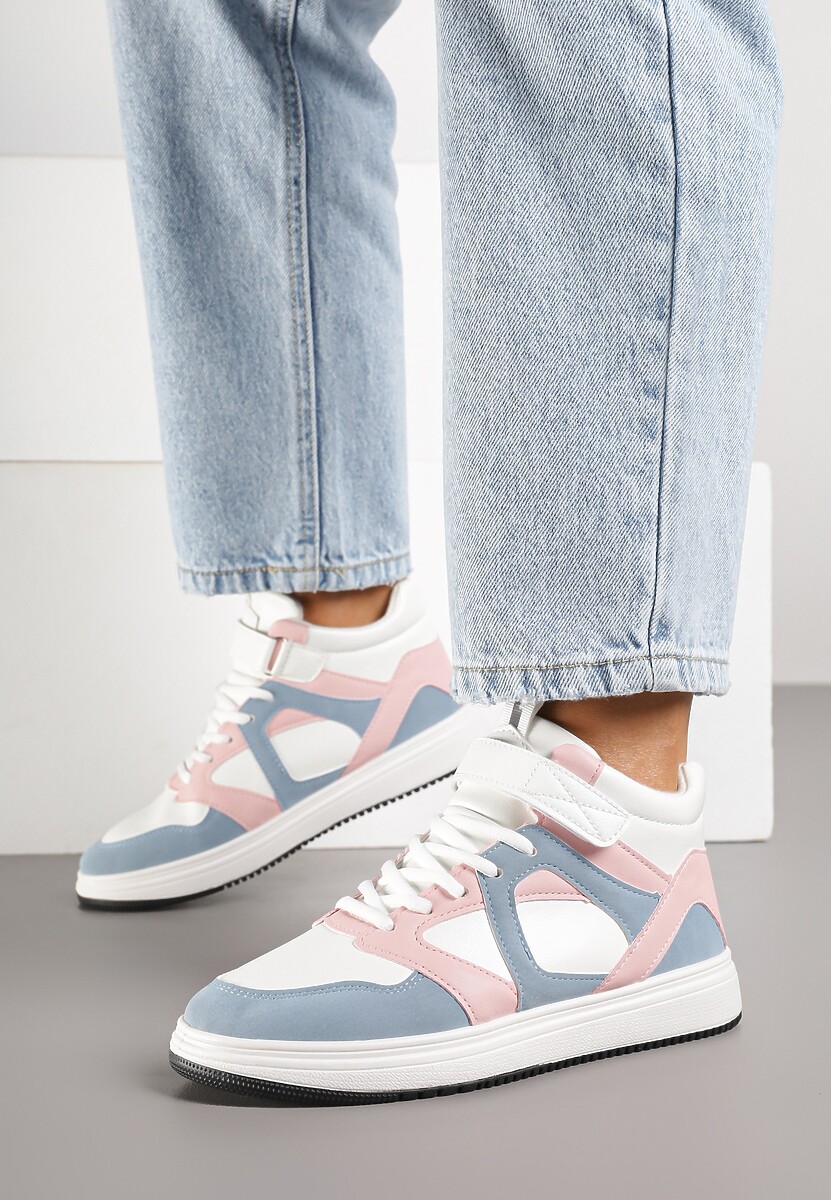Biało-Różowe Sneakersy z Wysoką Cholewką Ylattia 2