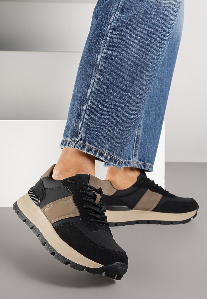 Czarno-Brązowe Sneakersy na Platformie z Tłoczeniem Tillivalle 2
