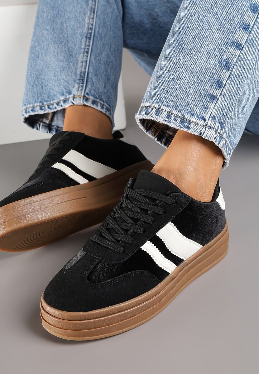 Czarne Sneakersy Typu Kultowe Tenisówki na Niskiej Platformie Tulafia 3
