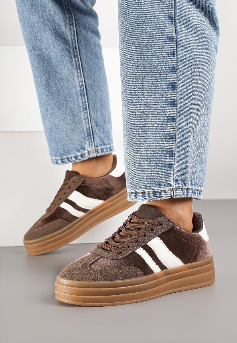 Brązowe Sneakersy Typu Kultowe Tenisówki na Niskiej Platformie Tulafia 1