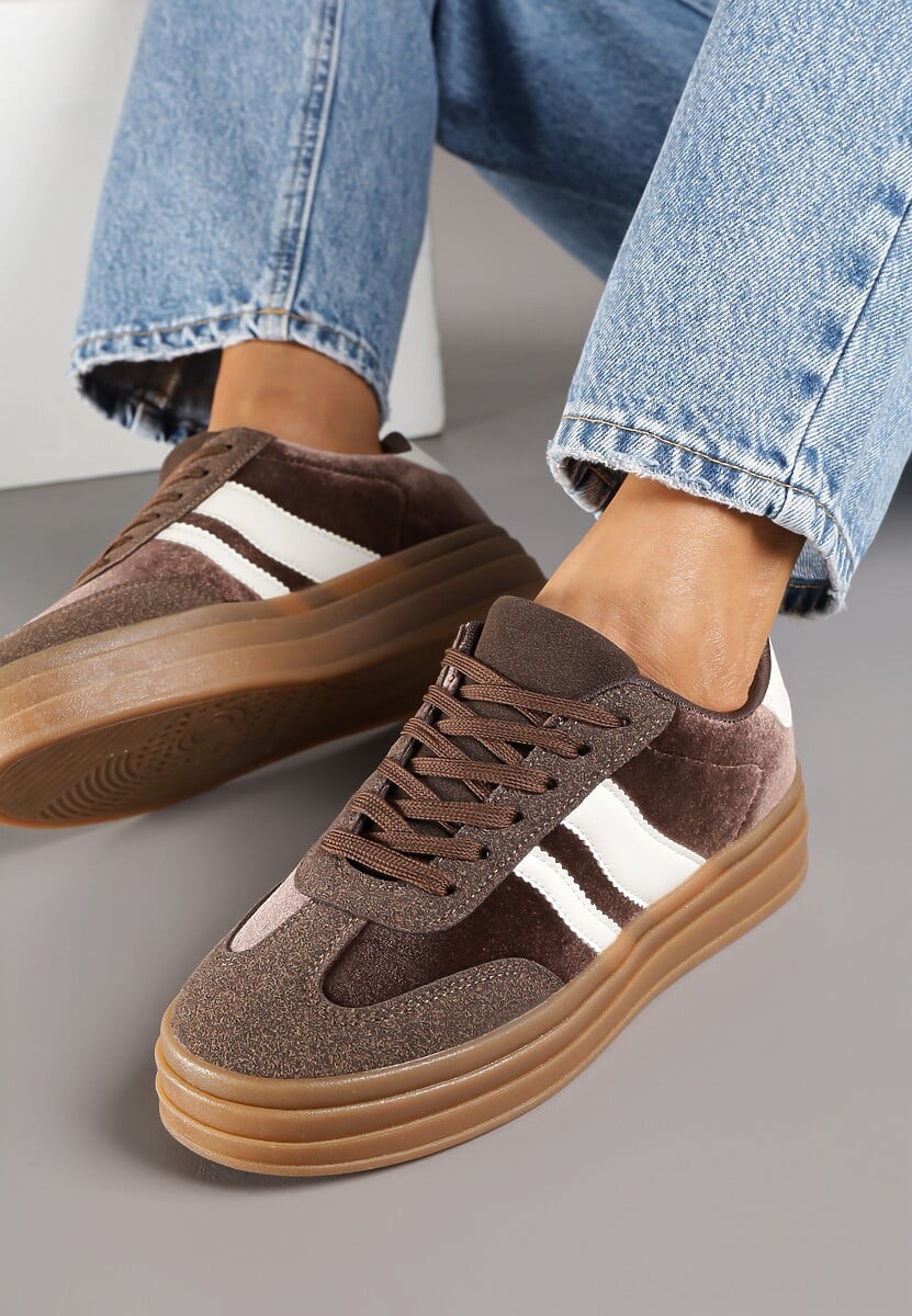 Brązowe Sneakersy Typu Kultowe Tenisówki na Niskiej Platformie Tulafia 3