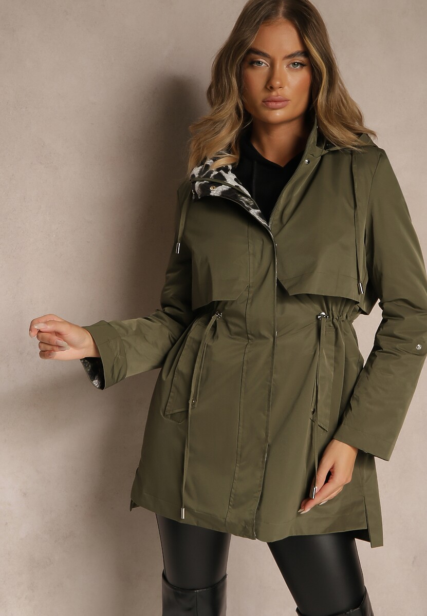 Zielona Kurtka Parka Ozdobiona Sznurkami przy Odpinanym Kapturze Loriballe 2