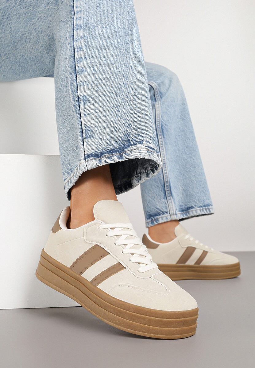 Beżowe Sneakersy w Stylu Klasycznych Tenisówek na Platformie Nallania 2