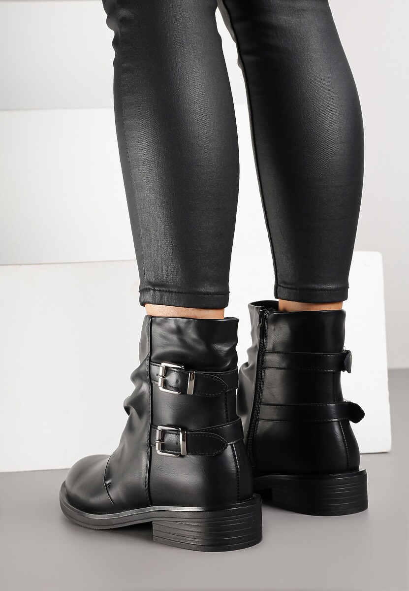 Czarne Botki Typu Biker Boots ze Sprzączkami Tulianelle 3