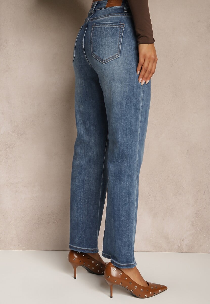 Niebieskie Proste Jeansy Regular Waist Fesalira 3