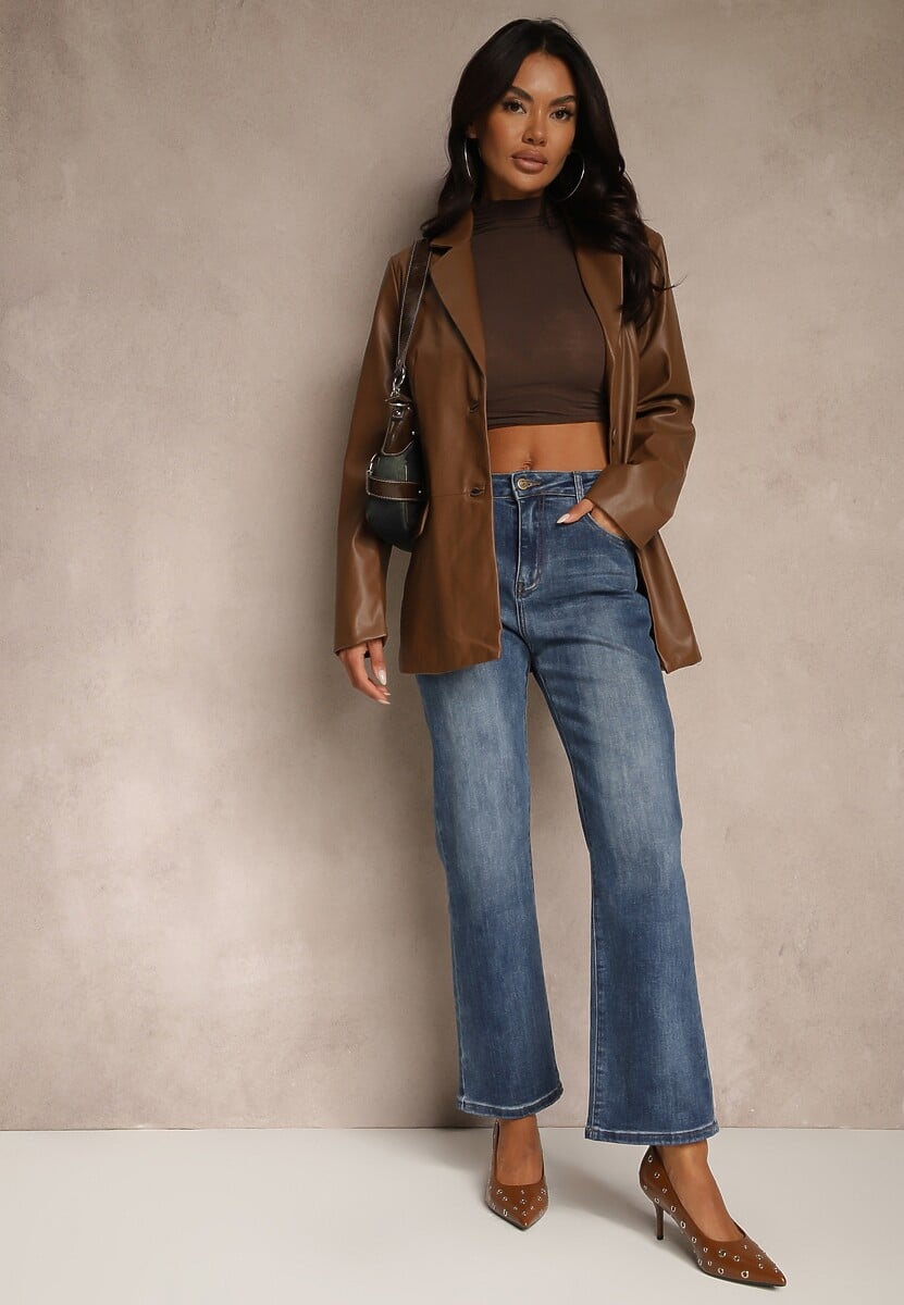Niebieskie Proste Jeansy Regular Waist Fesalira 2