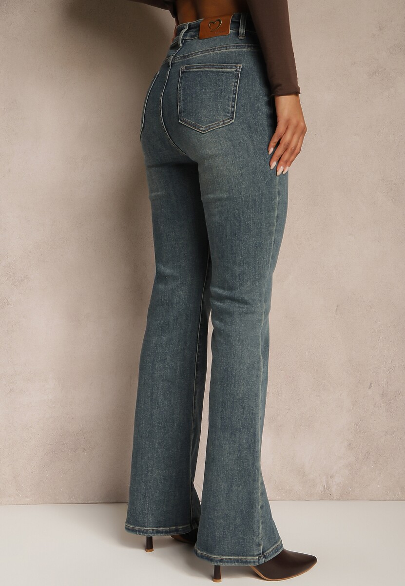 Niebieskie Jeansy High Waist o Kroju Dzwonów Feseara 3