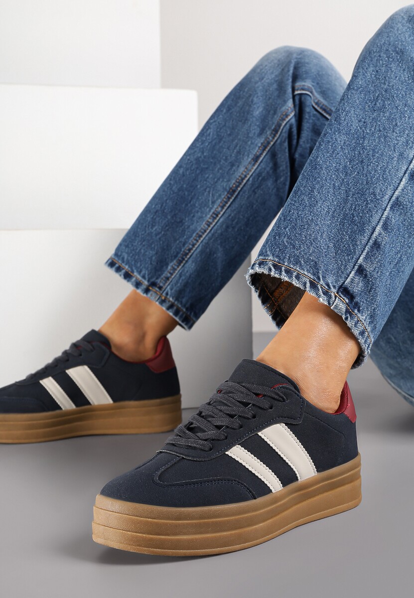 Niebieskie Sneakersy w Stylu Klasycznych Tenisówek na Platformie Nallania 1
