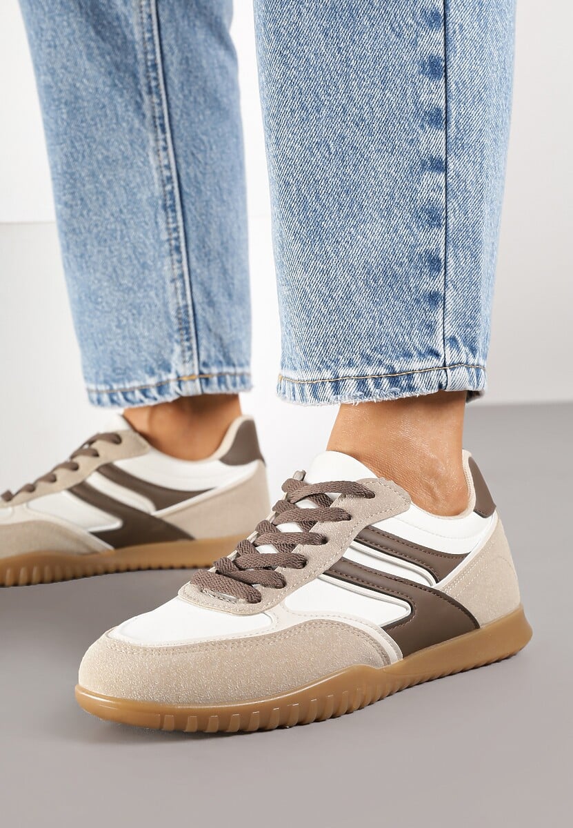 Ciemnobeżowe Sneakersy Tenisówki z Geometrycznym Motywem Fesindia 3