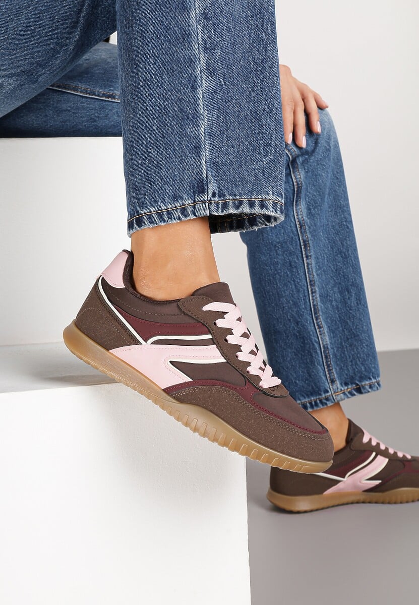 Brązowe Sneakersy Tenisówki z Geometrycznym Motywem Fesindia 2